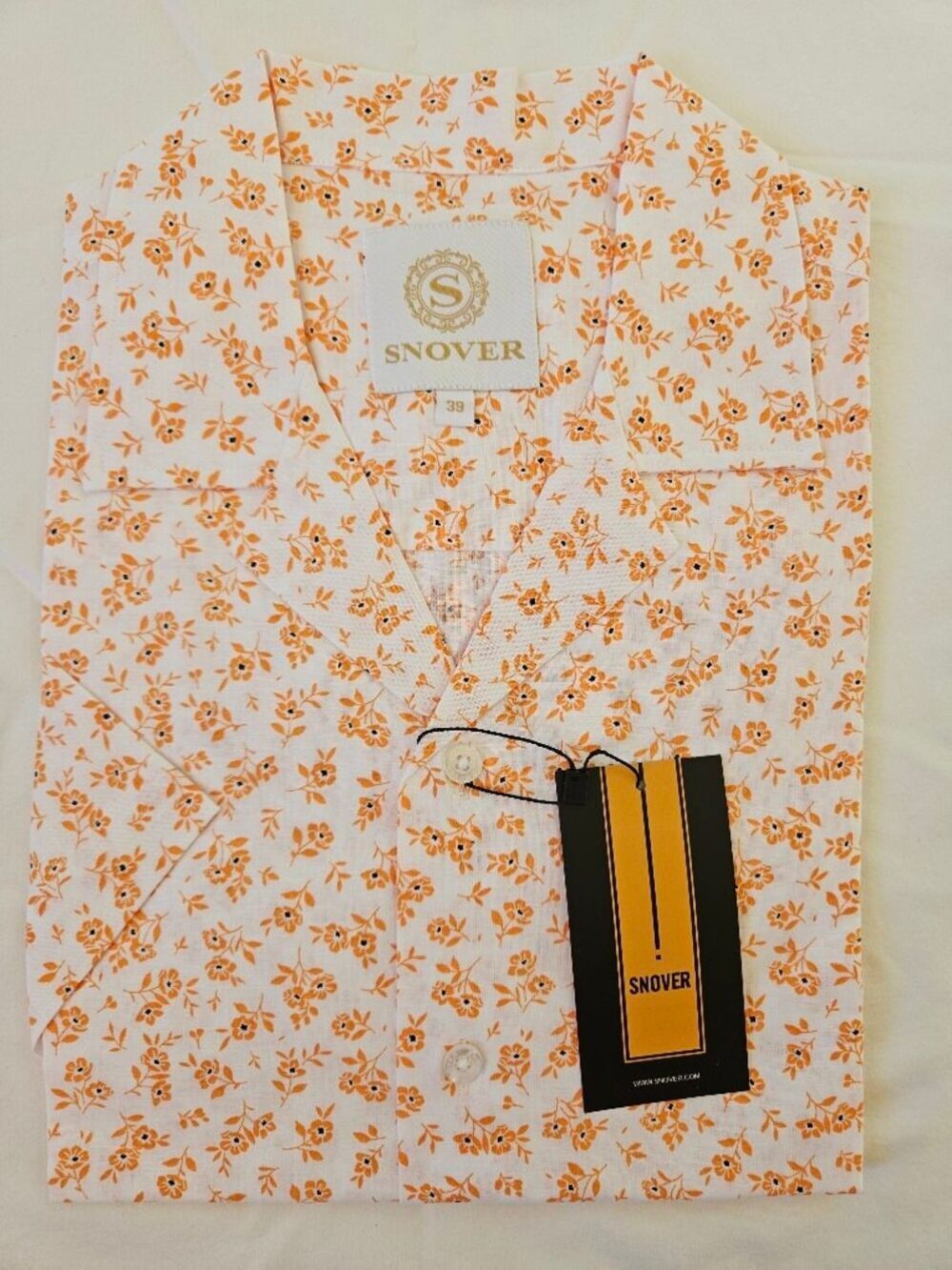 Snover Orange Floral Casual Button-Down Cotton Linen Shirt NWT Size 39 15.5" M